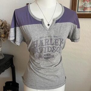 Harley-Davidson Grunge Biker Rhinestone Glam Graphic Tee